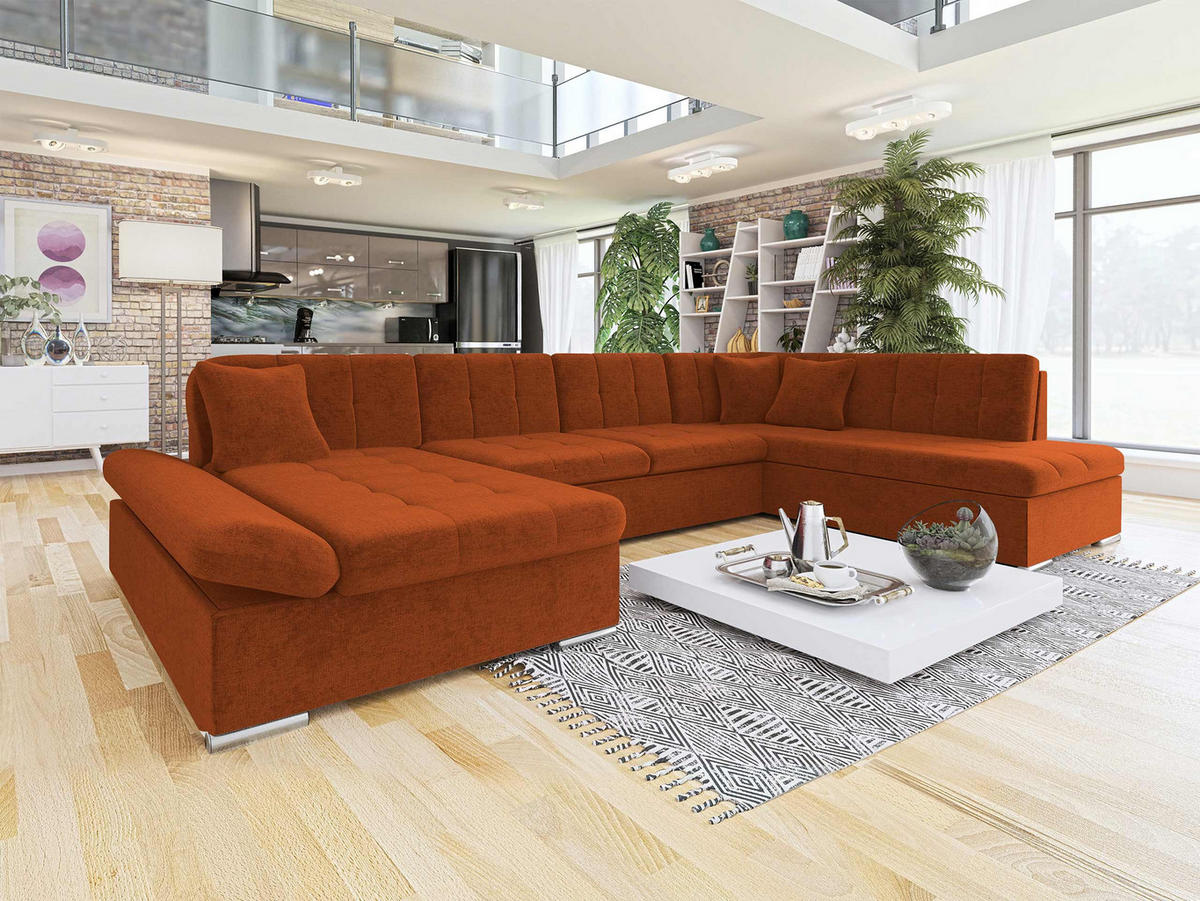 ECKSOFA Bergen, Seite: Links - Silberfarben/Terra cotta, Holz/Textil (345/76/205cm) - MIRJAN24