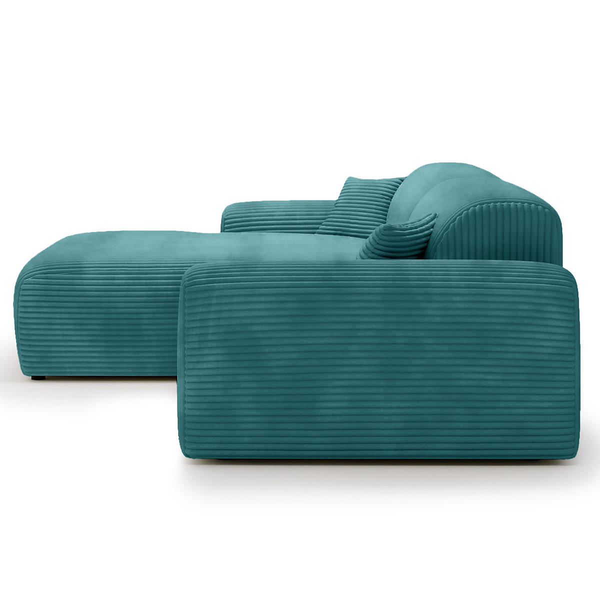 ECKSOFA mit Longchair - Cord - Türkis/Schwarz, Kunststoff/Textil (284/178cm) - home24