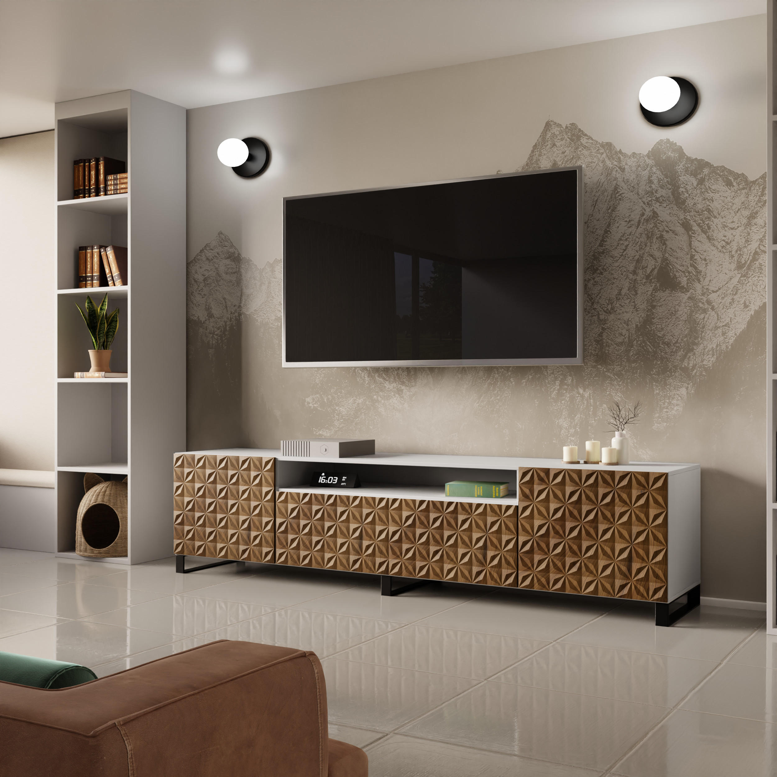 TV-SCHRANK CALI - Wildeiche/Weiß, Holzwerkstoff (200/53/41cm) - Meblini