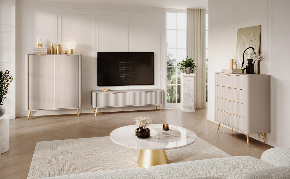 SCHMINKTISCH 100 cm Brando, Schublade, Beige - Beige/Goldfarben, Holz/Metall (100/78/38cm) - Emporius