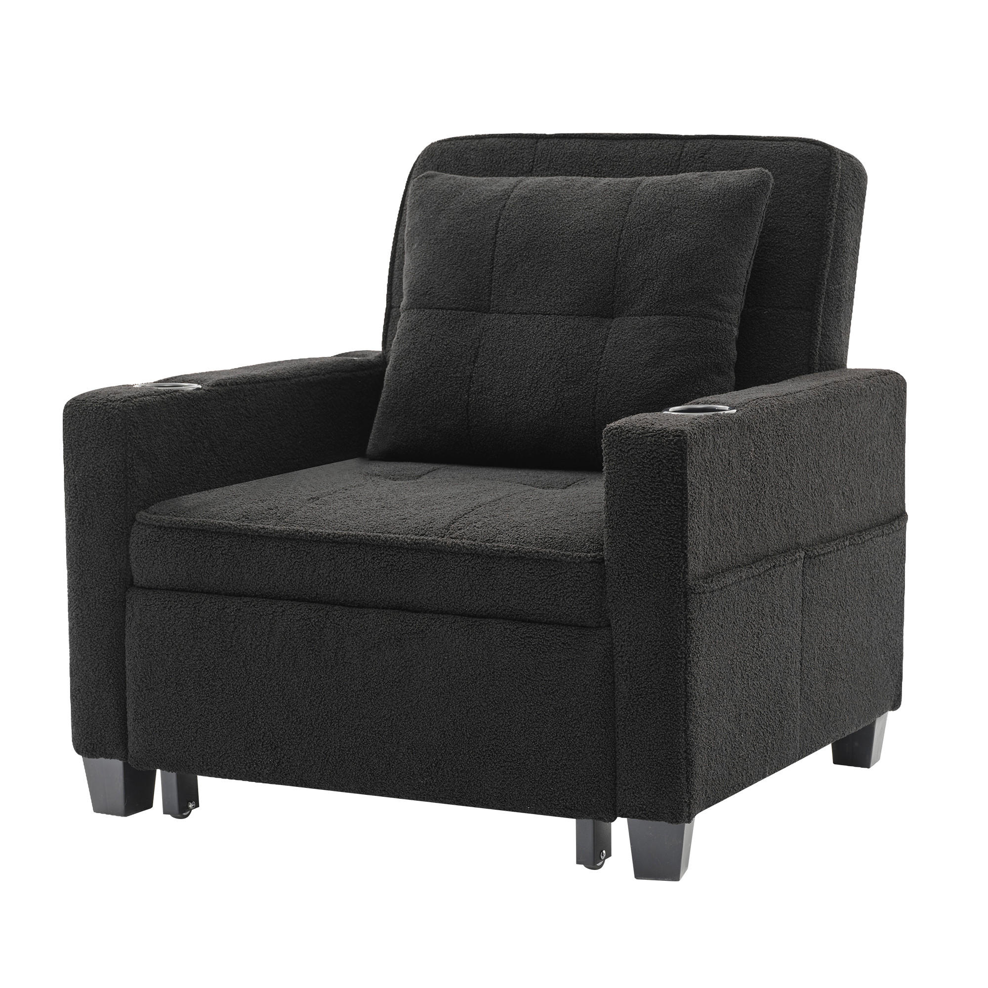 RELAXSESSEL 87/74/84 cm Schwarz mit Getränkehaltern und USB Anschluss - Schwarz, Textil (74/84/87cm) - Oxeza