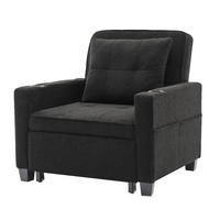 RELAXSESSEL 87/74/84 cm Schwarz mit Getränkehaltern und USB Anschluss - Schwarz, Textil (74/84/87cm) - Oxeza