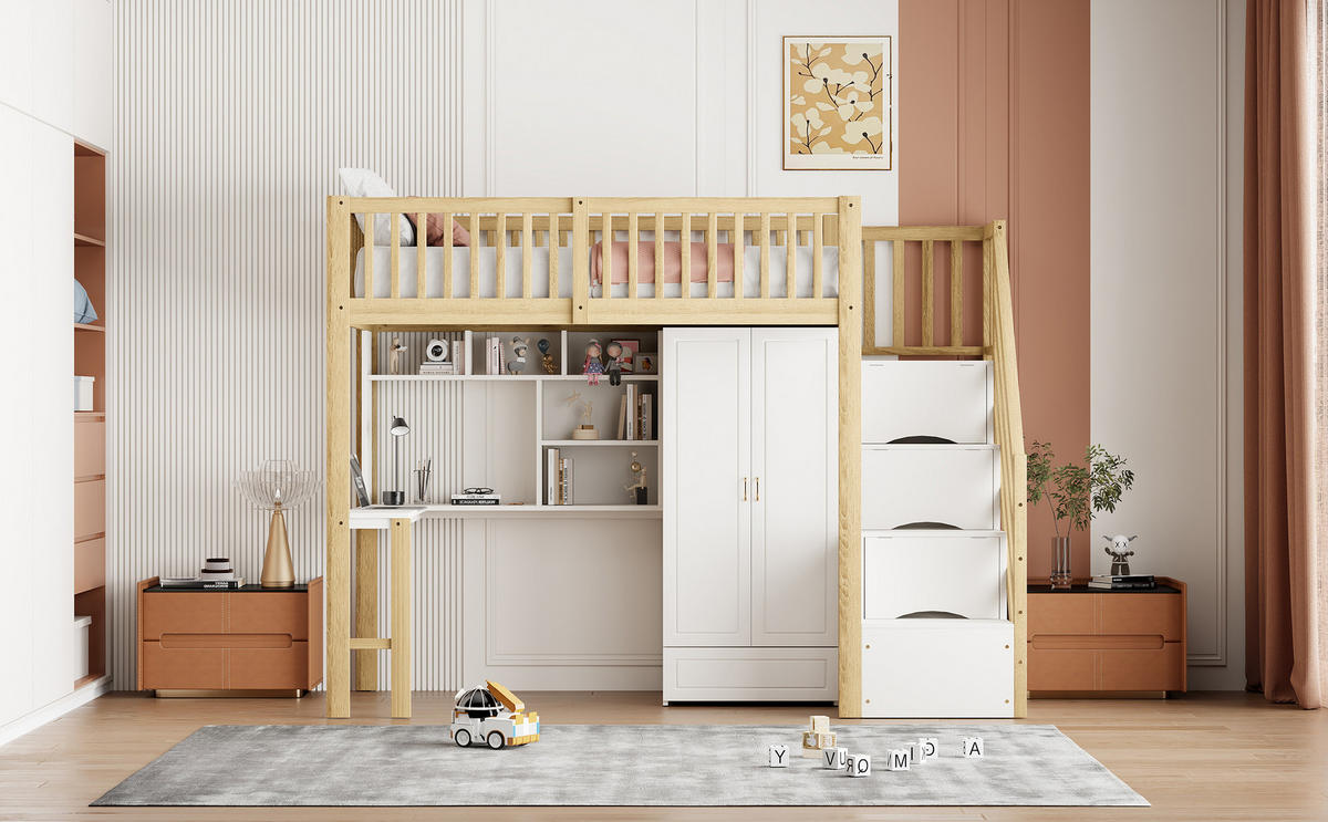 HOCHBETT 90x200 cm Schrank Tisch natur - Naturfarben, Holz (90/200cm) - LEBENLANG