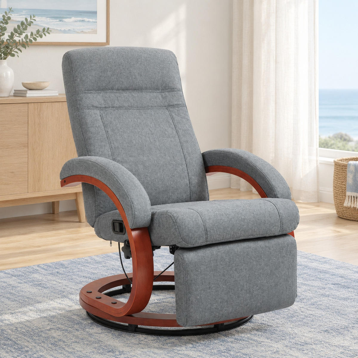 RELAXSESSEL in Grau 68x86x100 cm mit 135° verstellbarer Rückenlehne, Fußhocker und Drehfunktion - Grau, Textil (86/100/68cm) - IVMEU