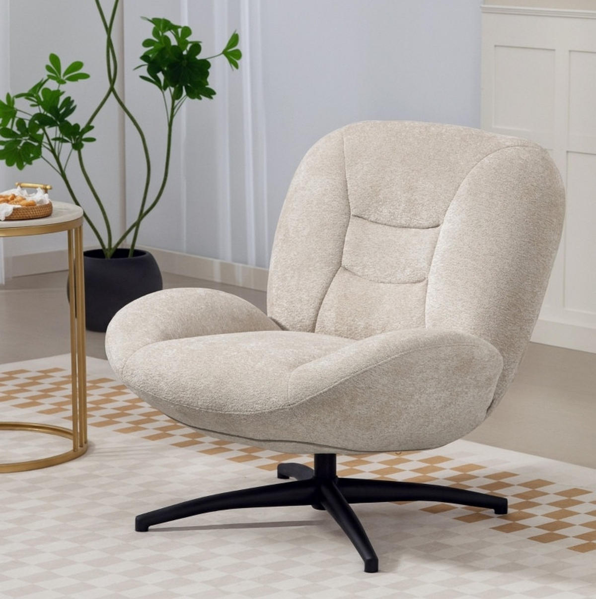 DREHSTUHL 83/89/85 cm Cremeweiß aus Polyester mit 360°-Drehfunktion - Creme, Textil (83/85/89cm) - OKWISH