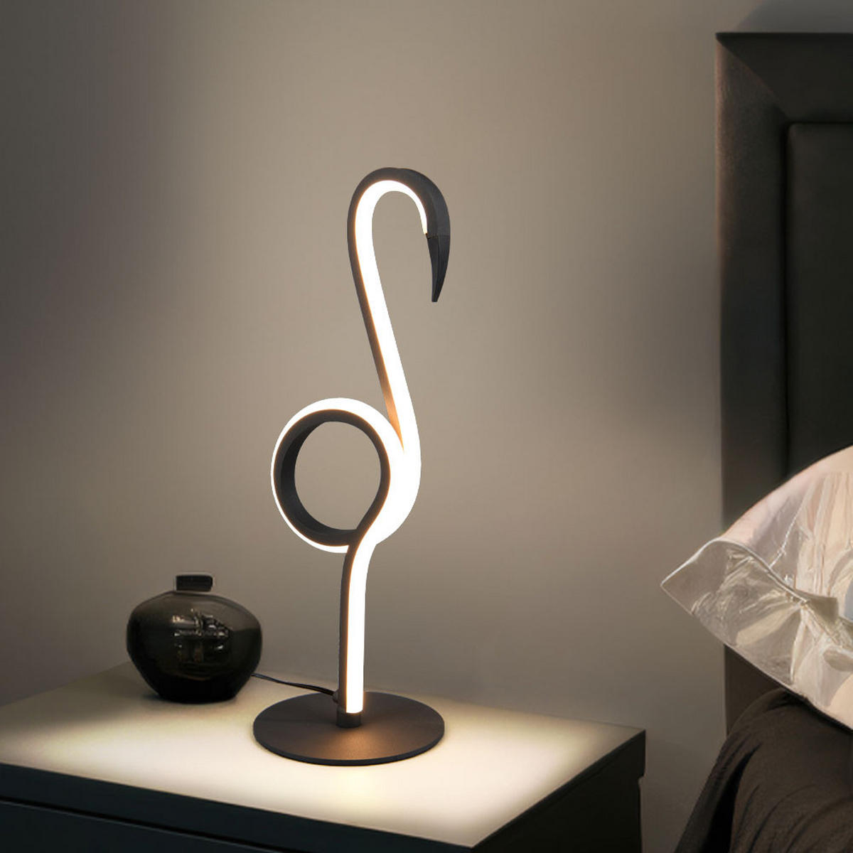 LED TISCHLEUCHTE INGO Schwarz Flamingo Design - Schwarz, Metall (12/14/35cm) - Trio Leuchten