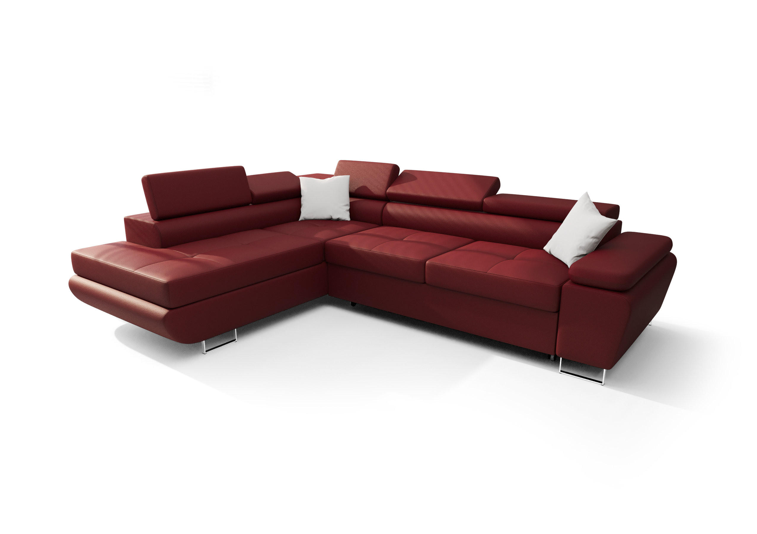ECKSOFA KONGO RBN04, Eckcouch in L-Form mit Schlaffunktion, Farbe: Rot, Kunstleder, Ottomane Links - Rot, Textil (272/200cm) - O-Sofa