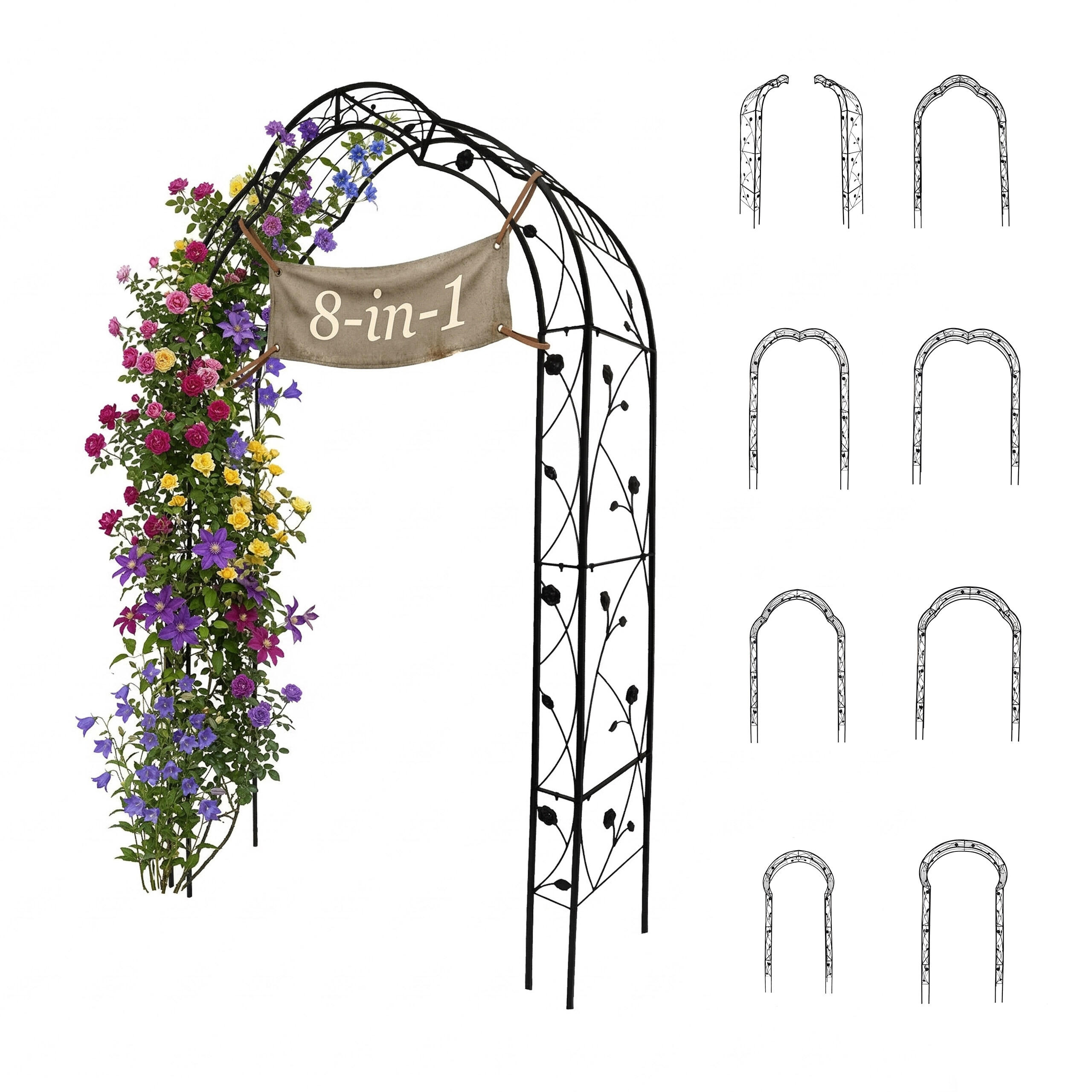 OBLÚK ruží - čierna, kov (150/250/39cm) - Relaxdays