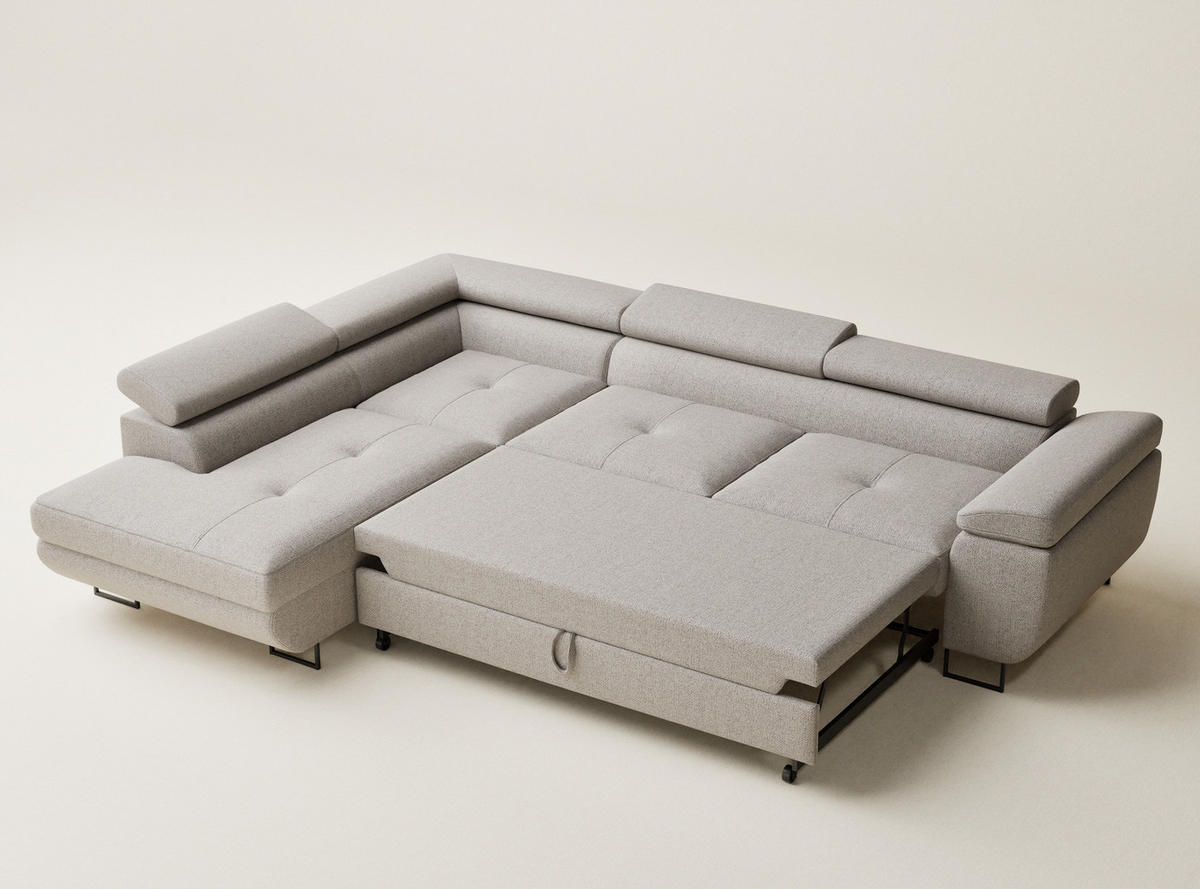 ECKSOFA MIT SCHLAFFUNKTION Concord Seidengrau Webstoff - Greige/Schwarz, Holz/Holzwerkstoff (277/203cm) - Maison de Reve
