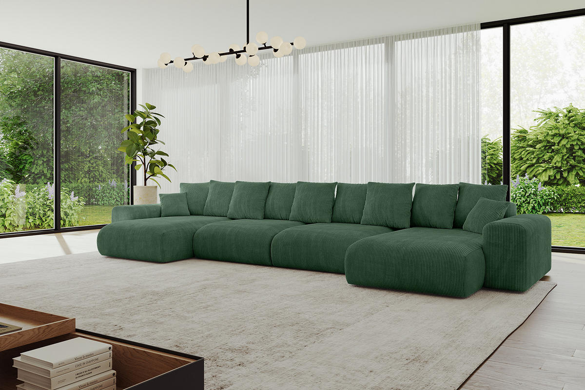 WOHNLANDSCHAFT mit Schlaffunktion ESKAR-U2-464x176x72cm Grün - Grün, Holzwerkstoff/Kunststoff (176/72/464cm) - ALTDECOR