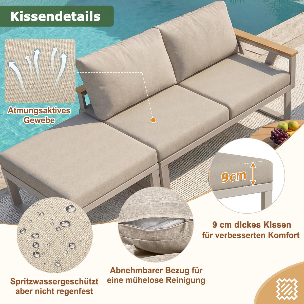 LOUNGESITZSET, 2er-Set, Verstellbare Füße, Metallbasis, Beige - Beige, Metall - FLIEKS