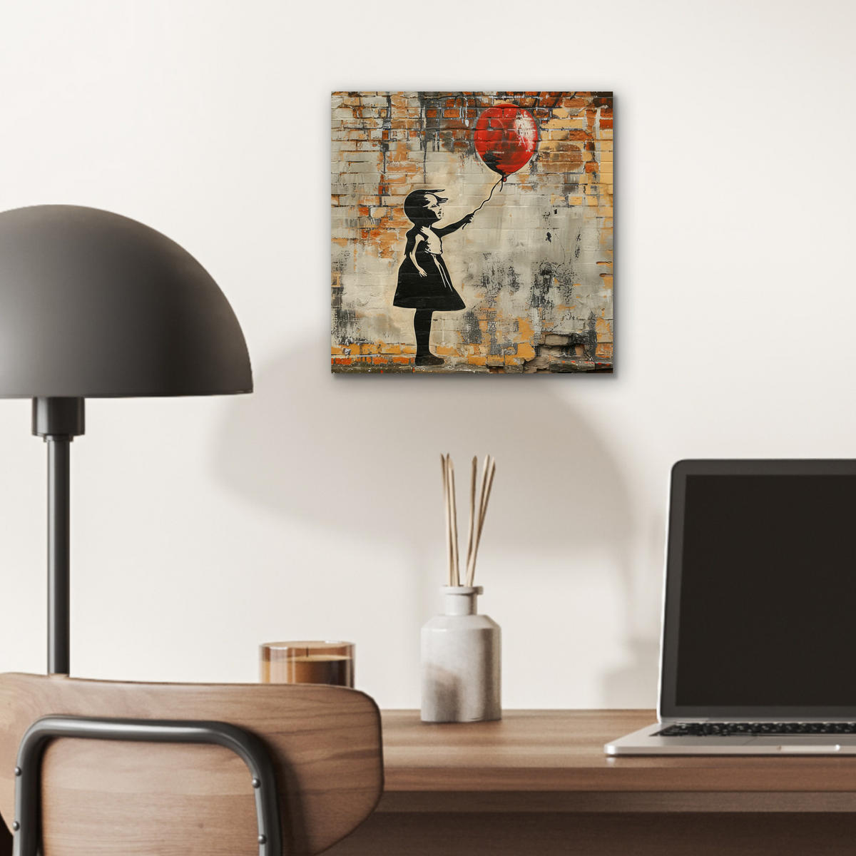KOVOVÝ OBRAZ Graffiti - Banksy - Dievča - Street art 20x20 cm - piesková, kov (20/20cm) - MuchoWow