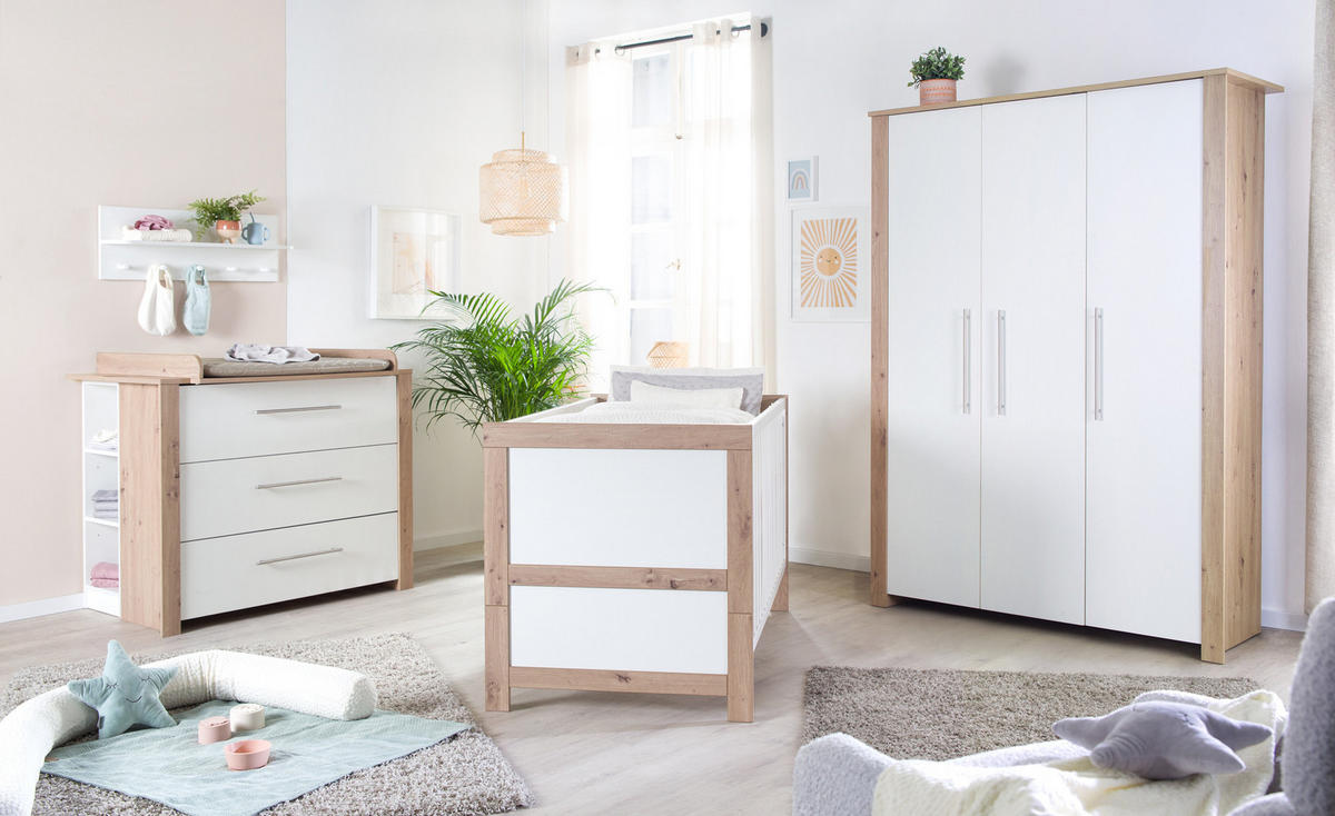 BABYZIMMER-SET Ira 3-teilig - Silberfarben/Weiß, Holzwerkstoff/Metall (76/82/142cm) - Roba