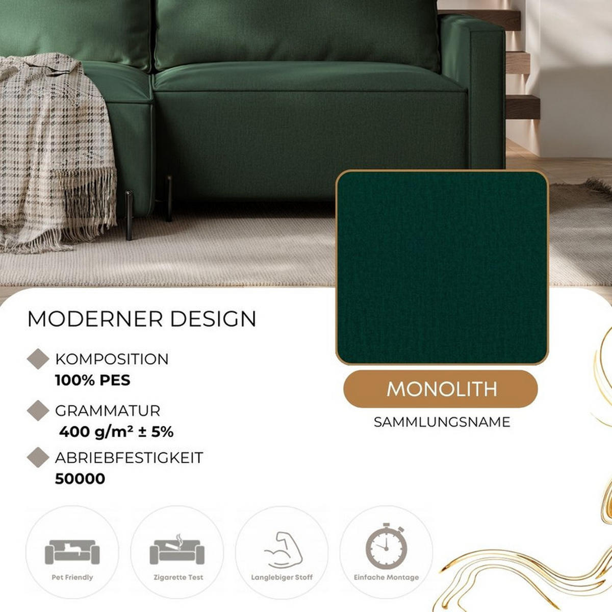ECKSOFA LEO Links, mit Schlaffunktion und Bettkasten, Grün - Grün, Textil/Metall (229/148cm) - Idohome