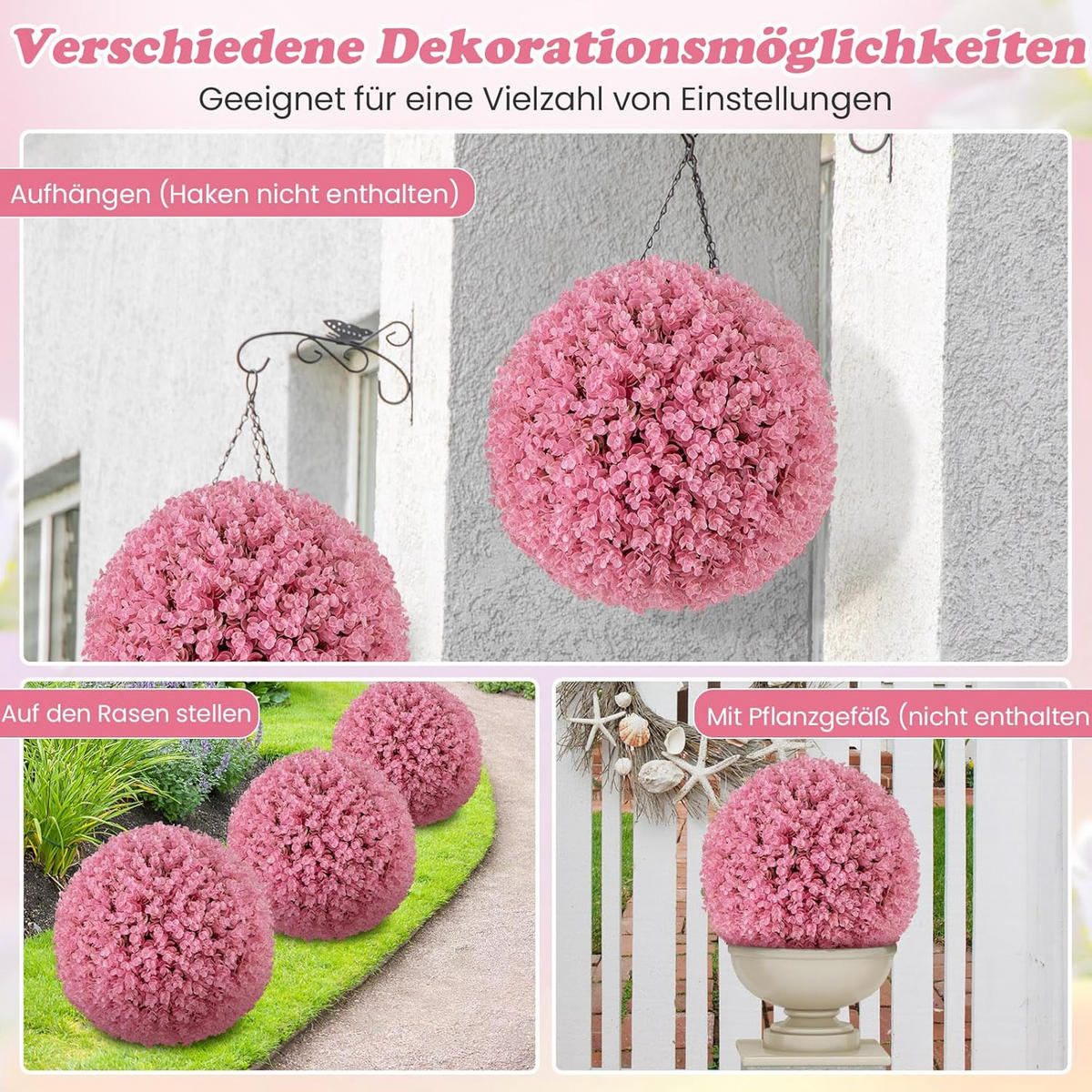 KUNSTPFLANZE Pink(2er-Set) - Pink, Kunststoff (44cm) - COSTWAY