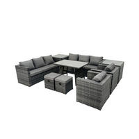 GARTENMÖBELSET mit 2 Hockern,Beistelltisch 10-Sitzer Grau - Dunkelgrau/Grau, Glas/Kunststoff - Fimous