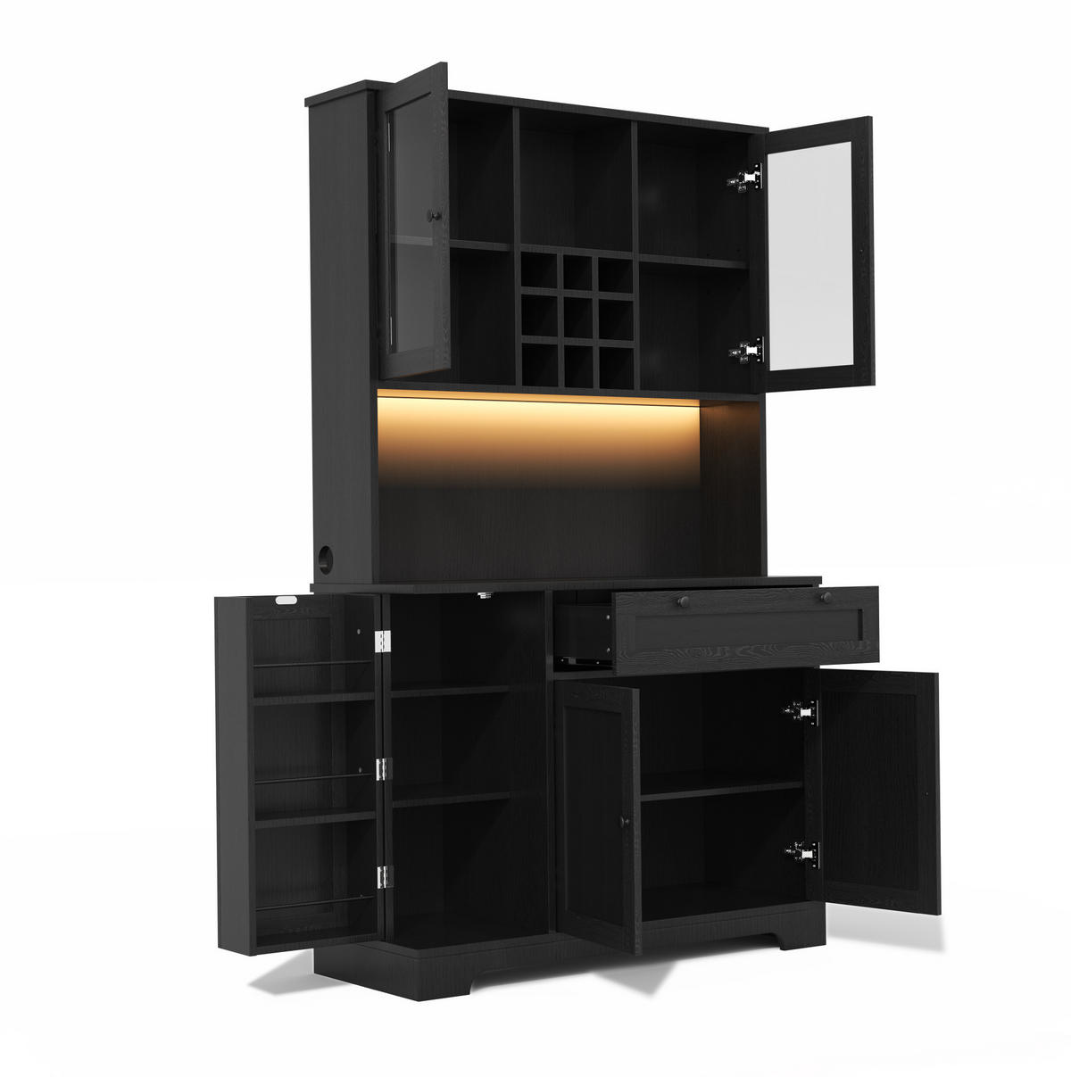 BUFFETSCHRANK 105/40/180 cm schwarz aus MDF mit LED und Steckdose - Schwarz, Holzwerkstoff (105/180/40cm) - OKWISH