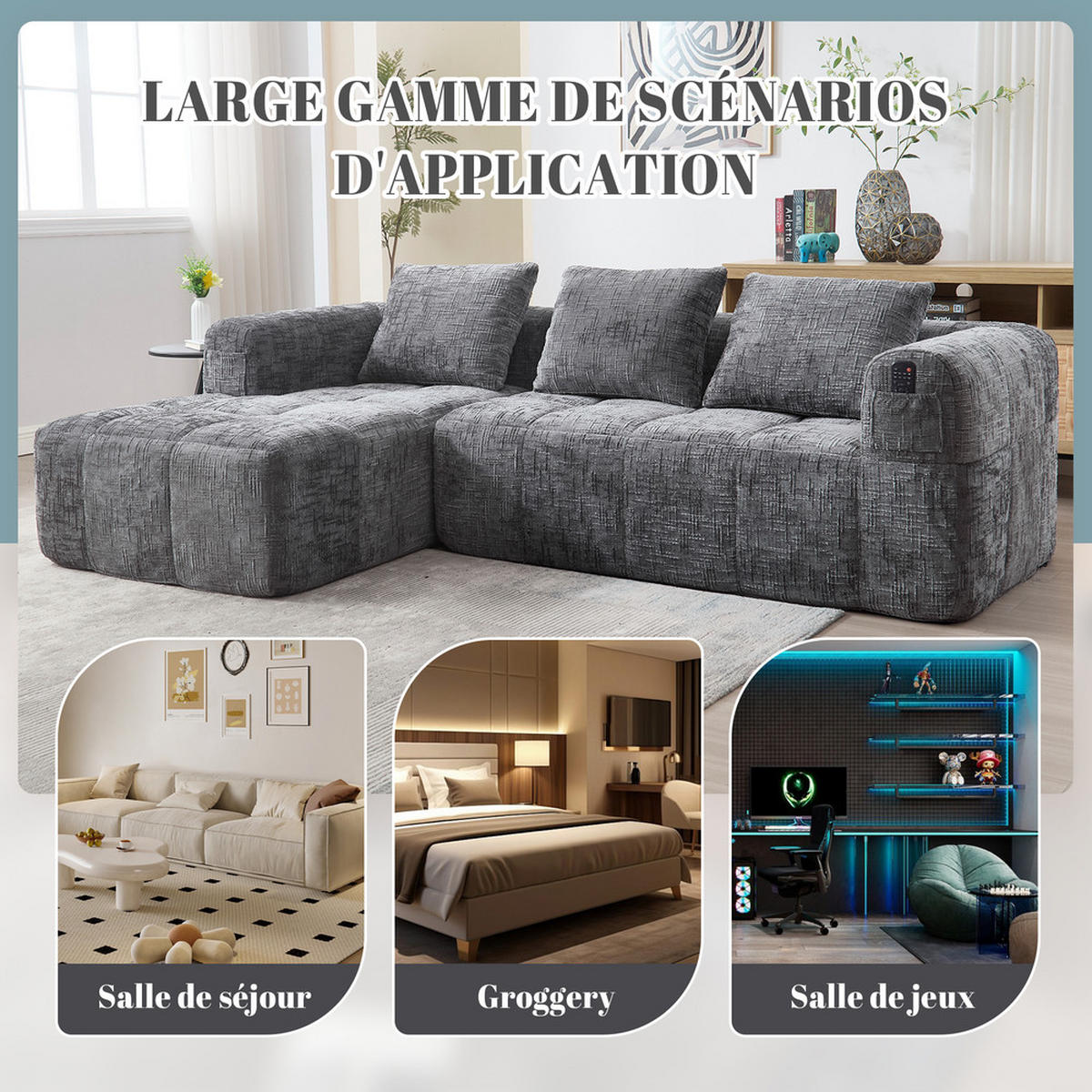ECKSOFA 250x158cm Grau - Grau, Textil (37/38.5cm) - Raelunyi