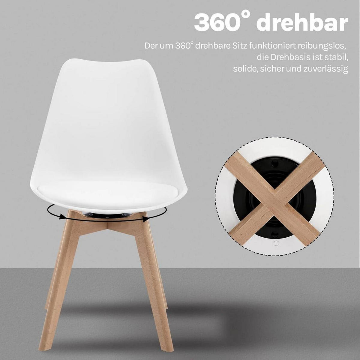 STUHL 2er Set, drehbar, Kunstleder, Massivholz, Weiß - Buchefarben/Weiß, Holz/Kunststoff (48/83/58.5cm) - Woltu