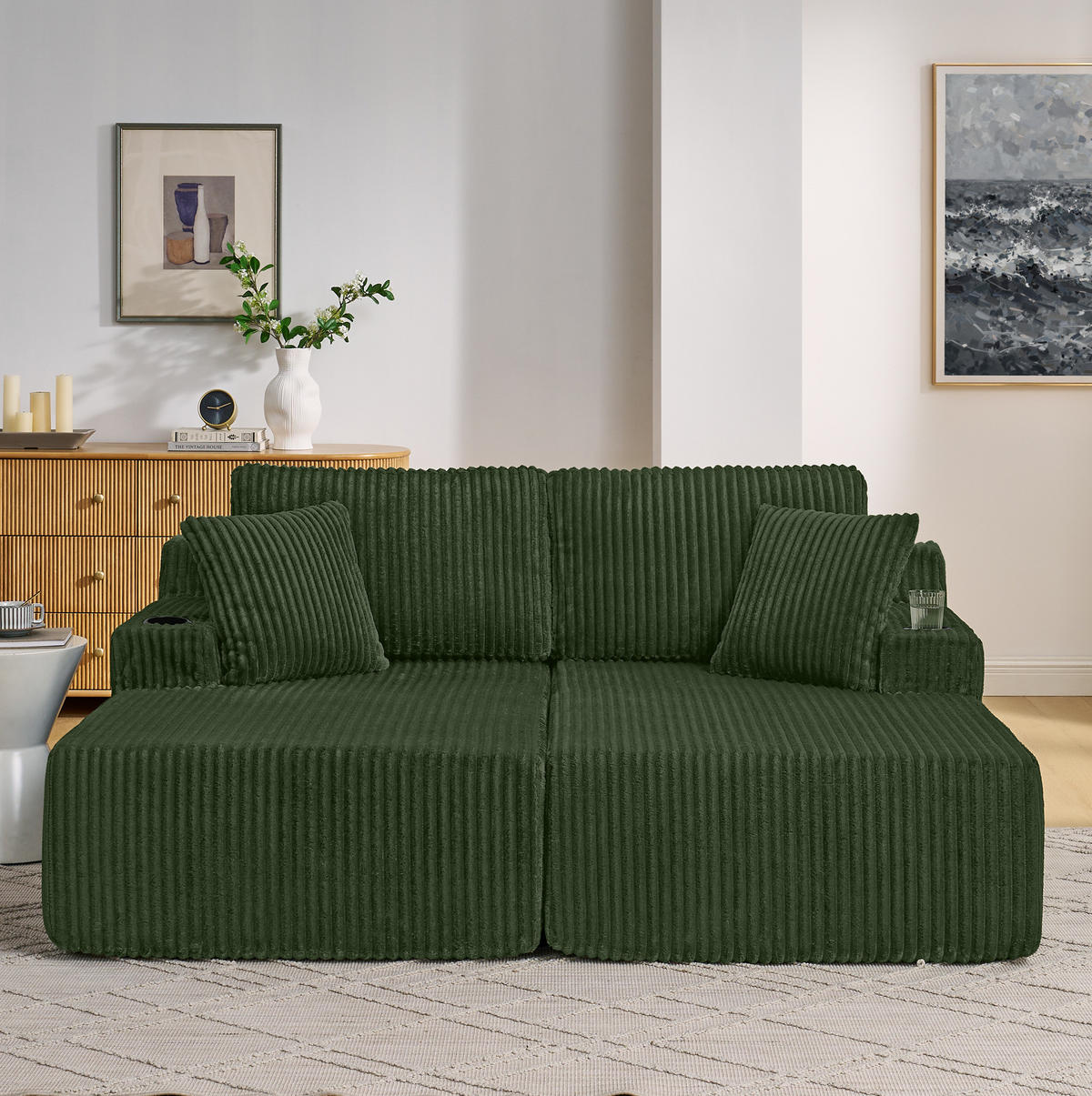 SCHLAFSOFA mit Getränkehalter, Seitentasche und abnehmbaren Kissen aus Schaumstoff, Grün - Grün, Kunststoff (186/78/154cm) - Redom
