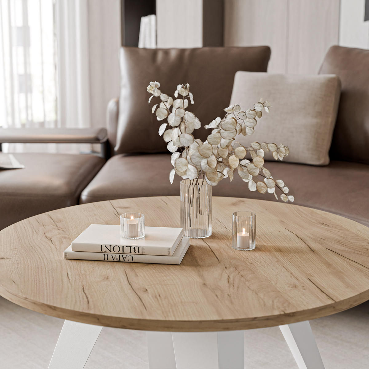 COUCHTISCH FRESCO 75/50 cm runden, Weiß / Craft-Eiche - Eichefarben/Weiß, Metall (75/75/50cm) - Idohome