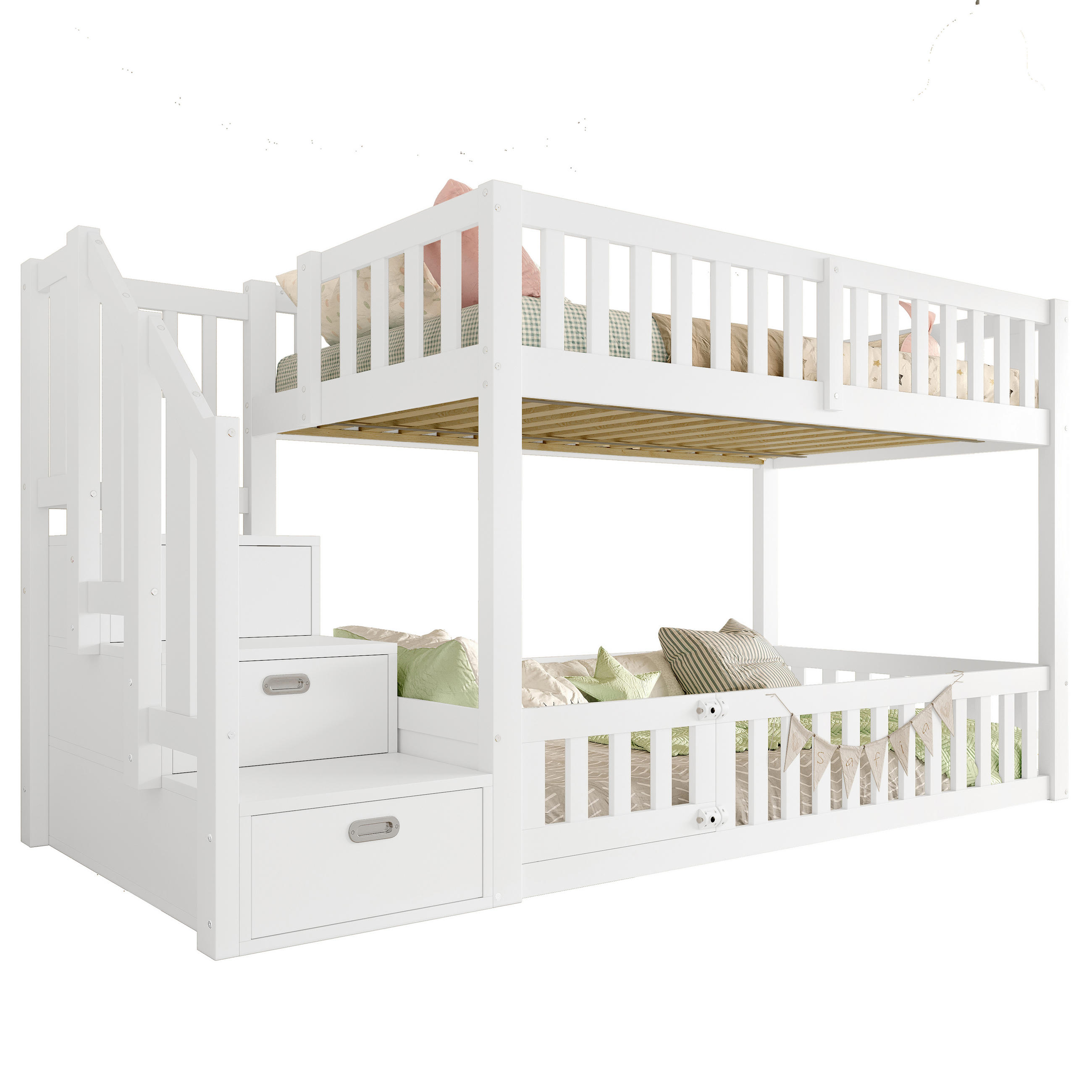 ETAGENBETT 90/200 cm & 90/200 cm in Weiß mit Stauraum und Leiter Kinderbett - Weiß, Holzwerkstoff (90/200cm) - STILVORA