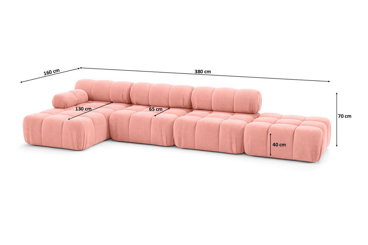 ECKSOFA L-Form XL, Stoff Velours Salvador, Rosa, Links, Selia L XL - Pink, Holz (380/160cm) - Kaiser Möbel