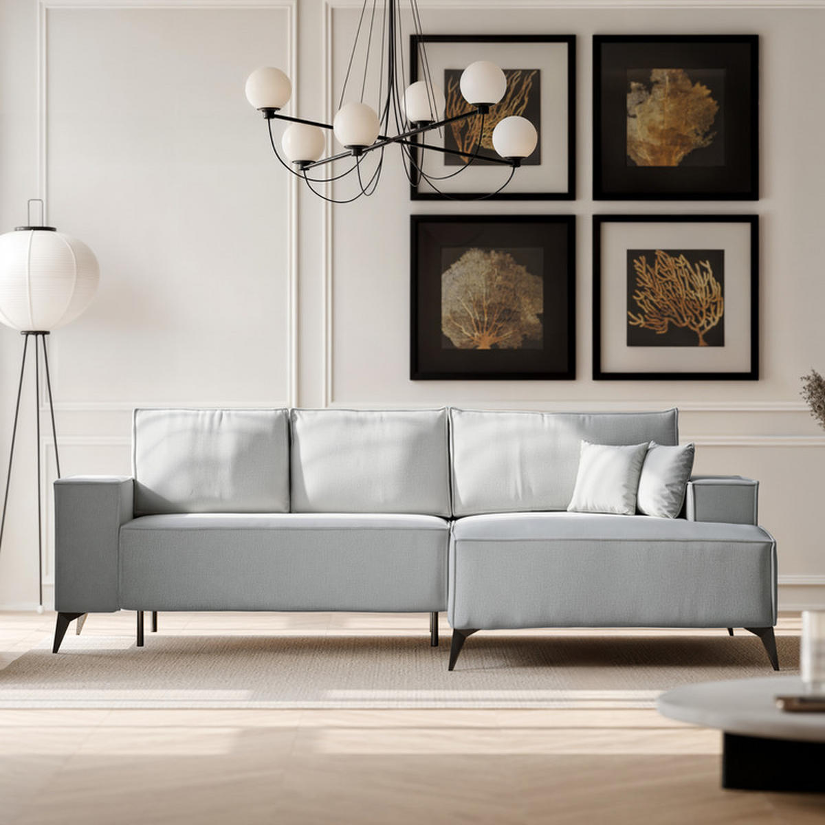 ECKSOFA OTIS Rechts, mit Schlaffunktion und Bettkasten, Grau - Grau, Textil/Metall (294/185cm) - Idohome
