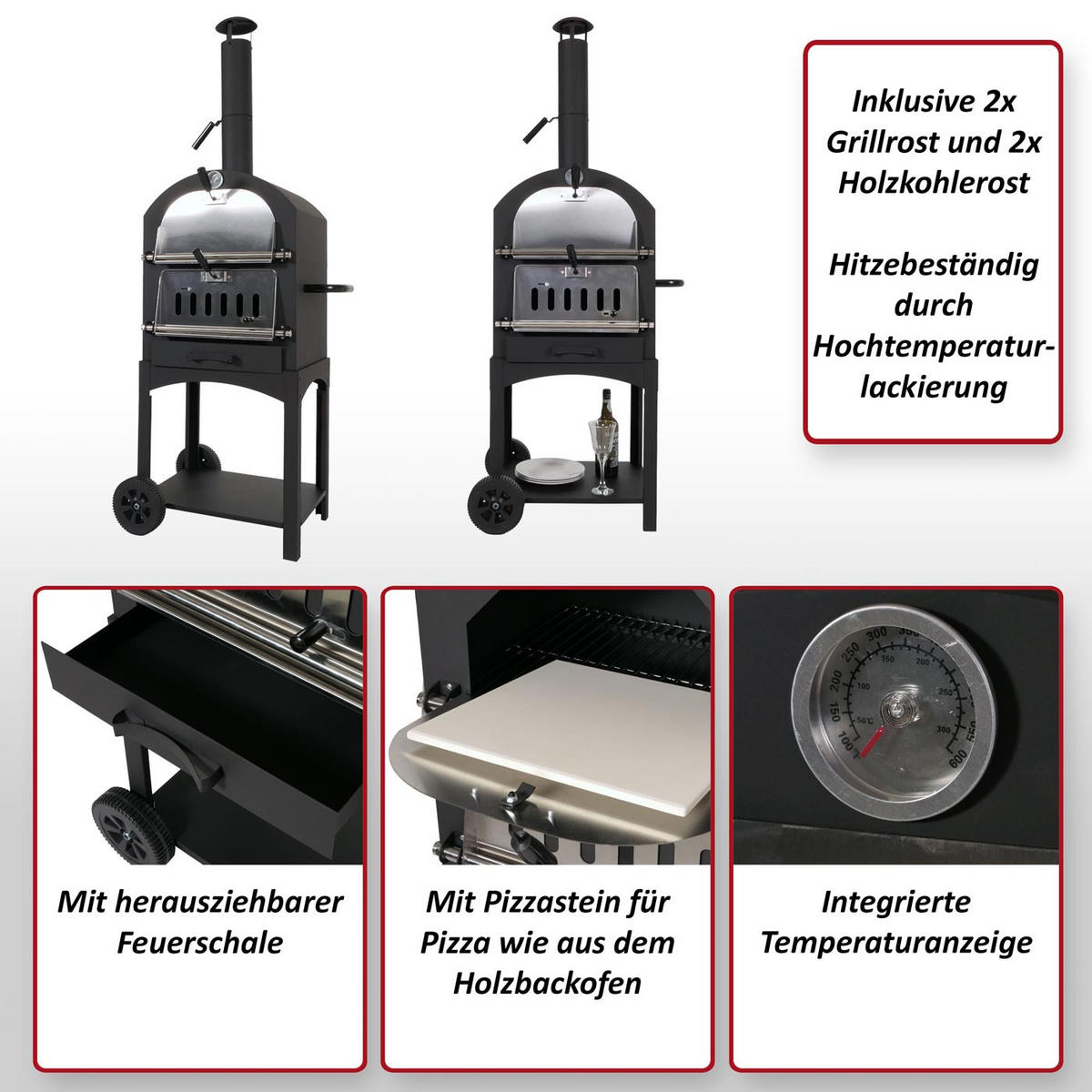 PIZZAOFEN Schwarz - Schwarz, Metall (70/166/48cm) - MCW