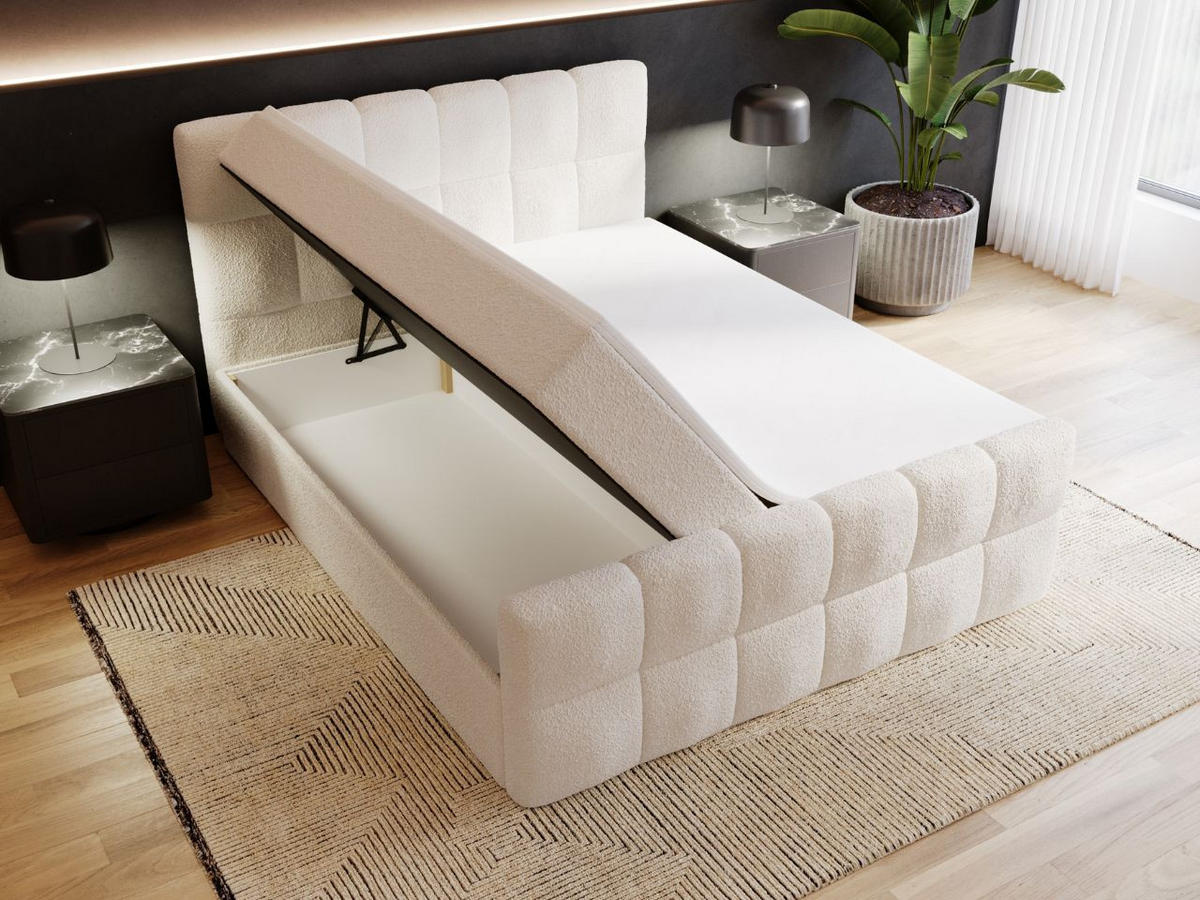 BOXBETT Alicante 180x200 Bouclé-Stoff Creme - Creme, Holz/Textil (180/200cm) - Graingold