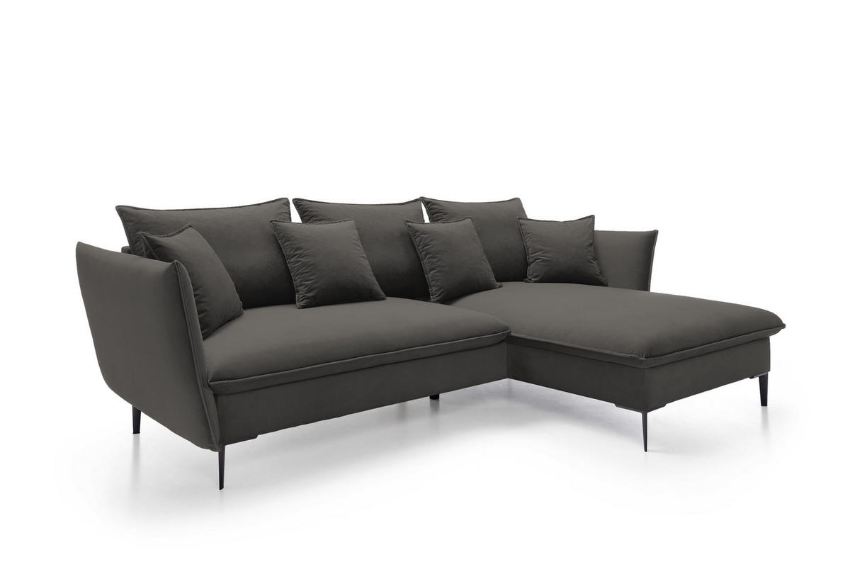ECKSOFA GLOSS mit Schlaffunktion, Ottomane & goldenen Füßen – Samtsofa im GLOSSour-Stil mit Zierkissen, 258x167x91 cm, Rechte, SCHWARZ - Schwarz, Holz/Textil (258/167cm) - DomoHome