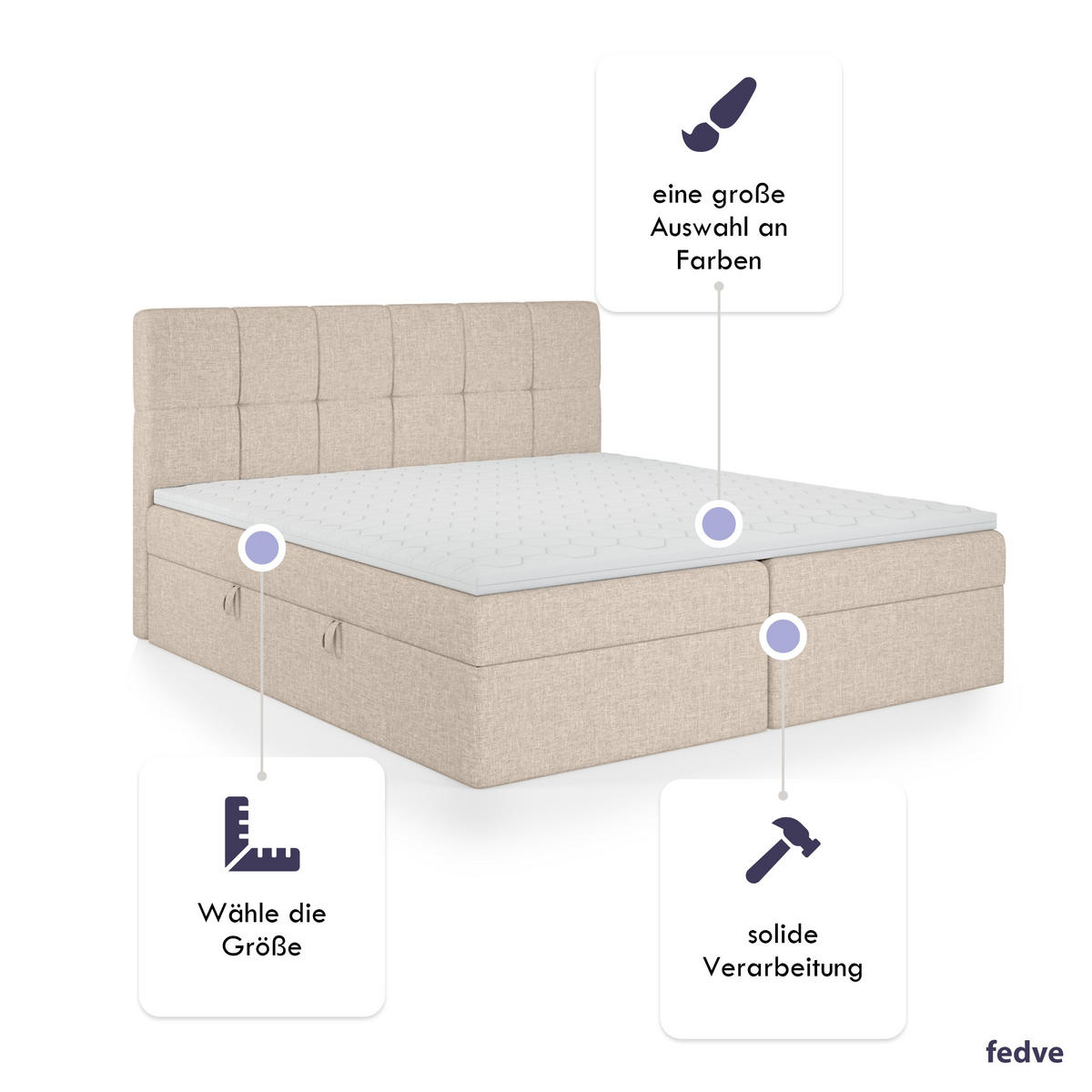 BOXBETT Mokpo 180x200 cm, Beige - Beige, Textil (180/200cm) - Fedve