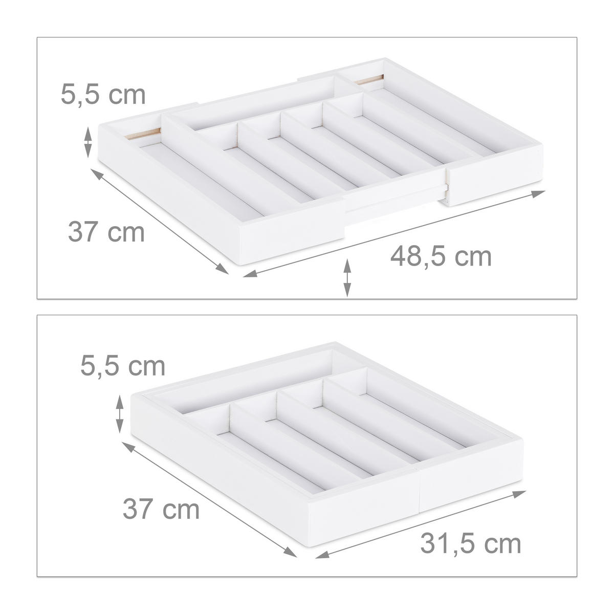 BESTECKKASTEN - Weiß, Holz/Holzwerkstoff (48.5/5.5/37cm) - Relaxdays