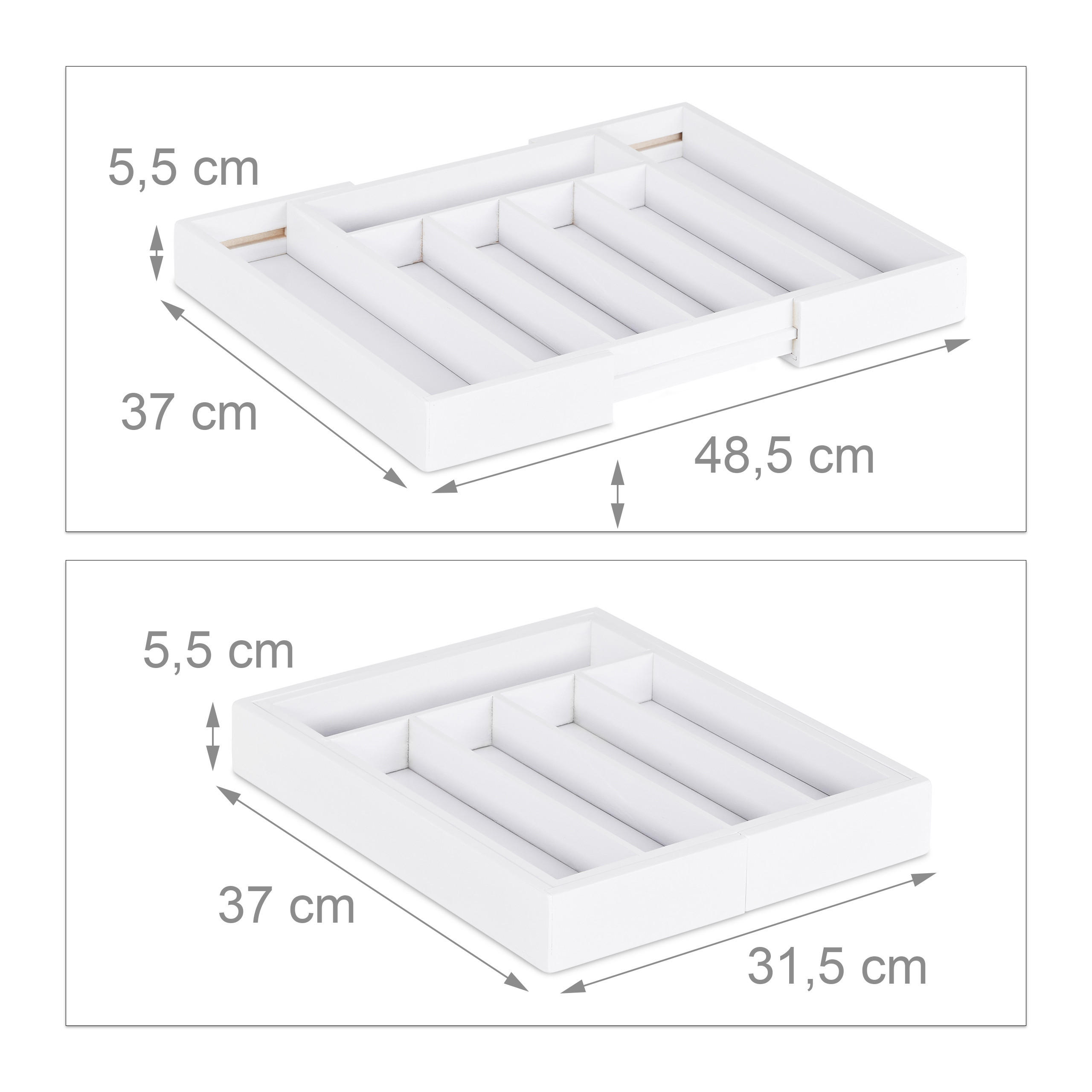 Thumbnail - Relaxdays Besteckkasten, Weiß, Holz, Holzwerkstoff, 48.5x5.5x37 cm, Küchenzubehör, Besteckkästen