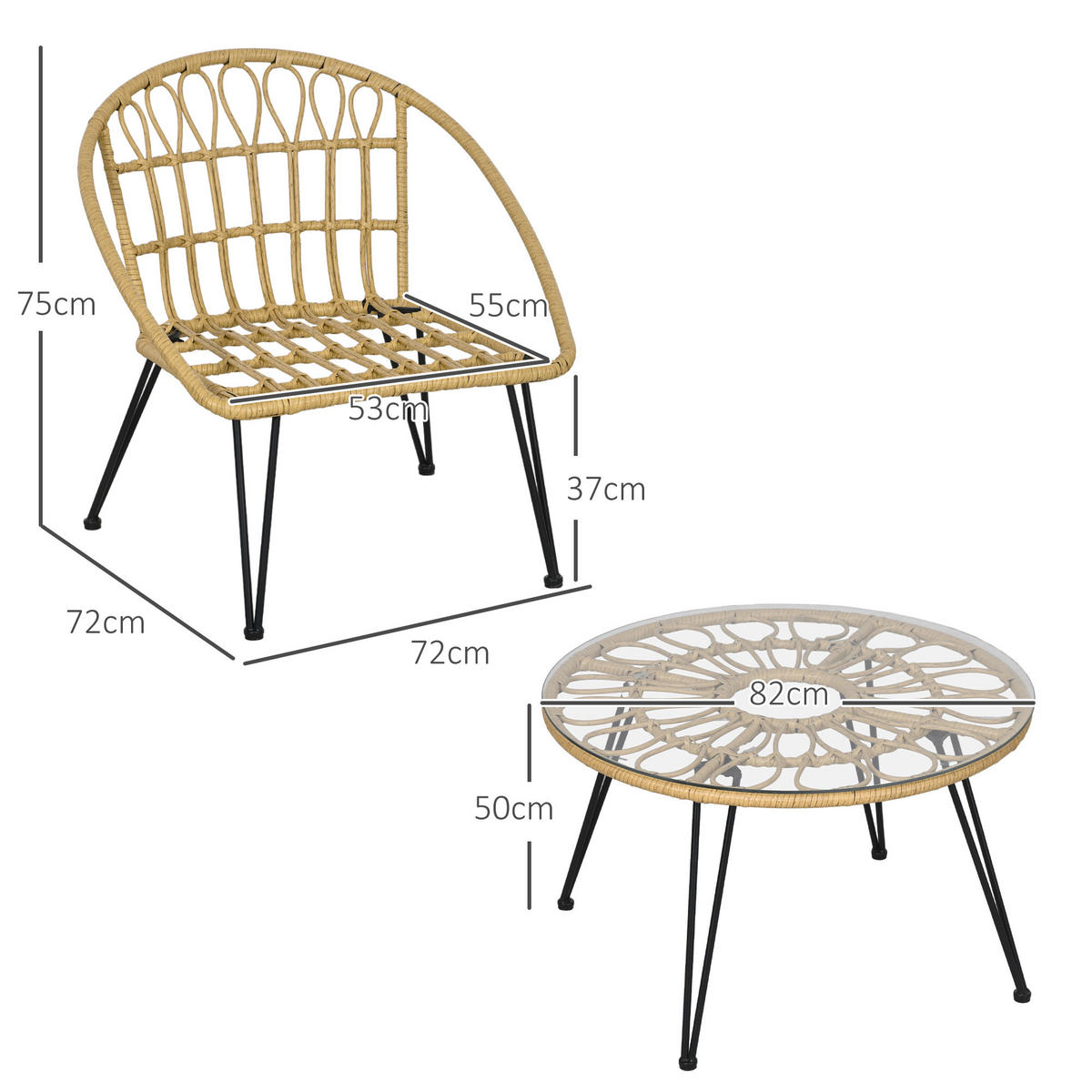 GARTENMÖBEL-SET, für Balkon, Terrasse, Polyester, Beige - Beige, Kunststoff - Outsunny