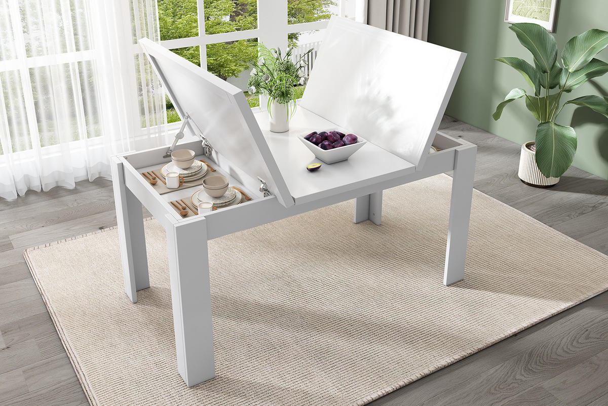 ESSTISCH 120/70 cm Weiß aus MDF mit Stauraum - Weiß, Holzwerkstoff (120/70/75cm) - OKMYHOME