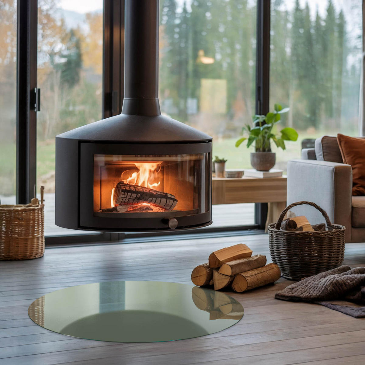 GLASPLATTE für Kamin Ø 80 cm - Grün, Glas (80/80/0.4cm) - TULUP