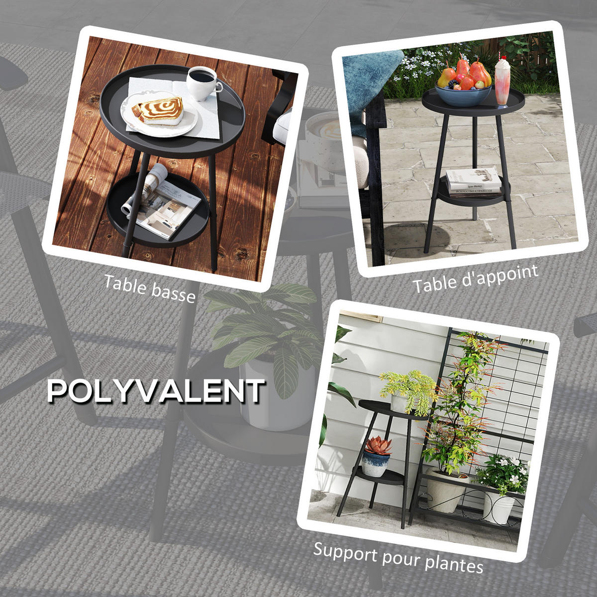 GARTENBEISTELLTISCH DE-14112 2 Ebenen Schwarz - Schwarz, Metall (32/32/51cm) - ComfortXL