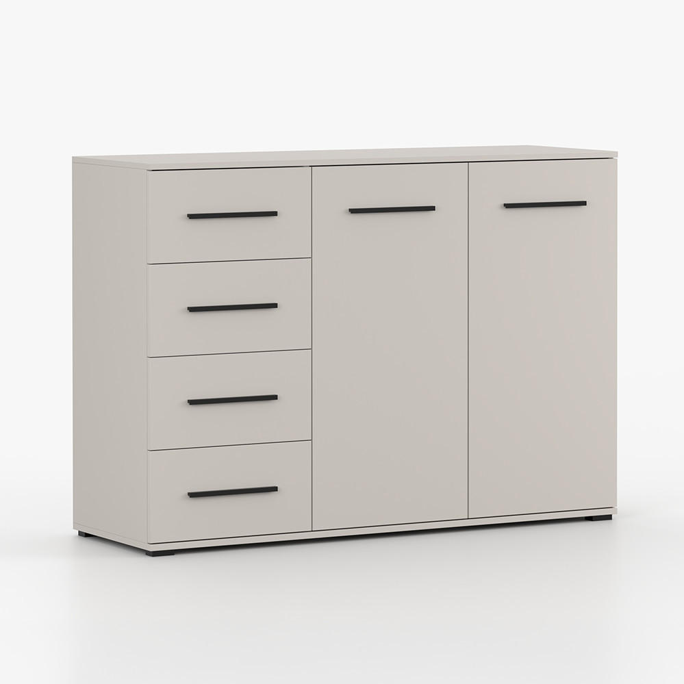 KOMMODE FRIDA 01 KK 135 cm Kaschmir/Kaschmir, vier Schubladen, zwei Drehtüren, schwarze Griffe - Kaschmir/Schwarz, Holzwerkstoff/Kunststoff (135/96/45cm) - imoebel24