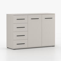 KOMMODE FRIDA 01 KK 135 cm Kaschmir/Kaschmir, vier Schubladen, zwei Drehtüren, schwarze Griffe - Kaschmir/Schwarz, Holzwerkstoff/Kunststoff (135/96/45cm) - imoebel24
