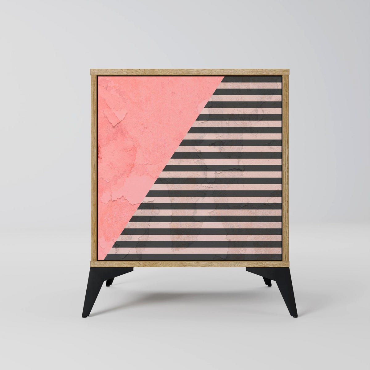 SIDEBOARD GLAMOROUS STRIPE, Eichefarben, 57,5x42x77,5 cm, Schräge Buchenholzfüße - Eichefarben/Buchefarben, Holzwerkstoff/Buchenholz (57.5/77.5/42cm) - SpaceRebels