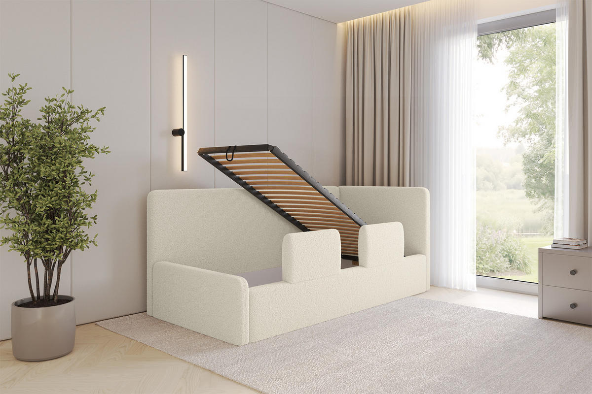 EINZELLBETT Jugendbett mit Bettkasten, Links - NORY 80x200 Beige - Champagner, Holzwerkstoff/Textil (80/200cm) - ALTDECOR