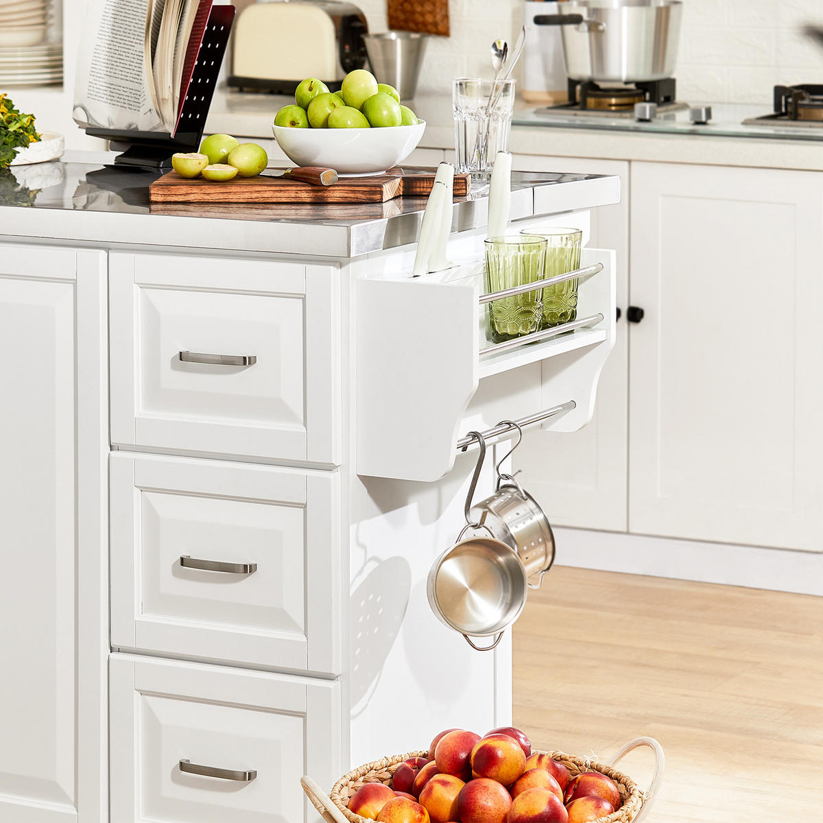 KÜCHENINSEL Weiß - Weiß/Grau, Holzwerkstoff (130/91/46cm) - SoBuy