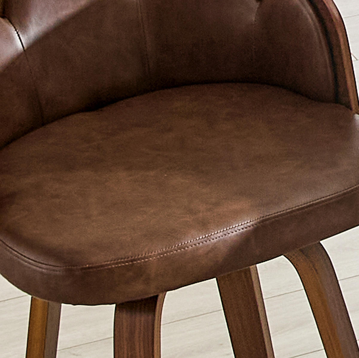 BARHOCKER mit Blüten-Rückenlehne, Bugholz, PU-Leder und Metall-Fußstütze - Braun, Holz (41.5/89/46.5cm) - MIVRAY