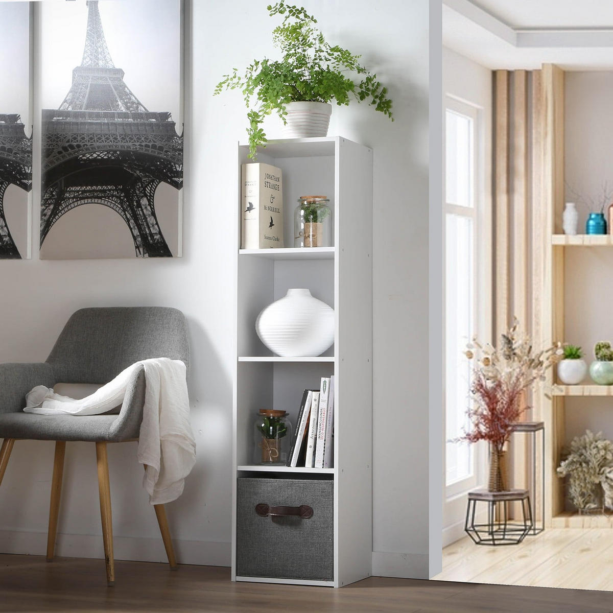 MÖBEL mit 4 Fächern 31,1/29,5/122,5 cm - Weiß, Holzwerkstoff (30.9/122.5/30.9cm) - Calicosy