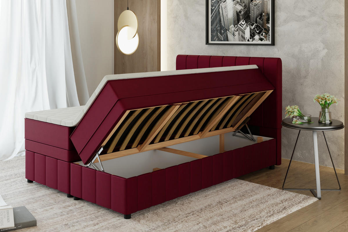 BOXBETT AVALON 140 x 200 cm mit Bettkasten und Topper - Rot - Rot, Holz - Panda Möbel