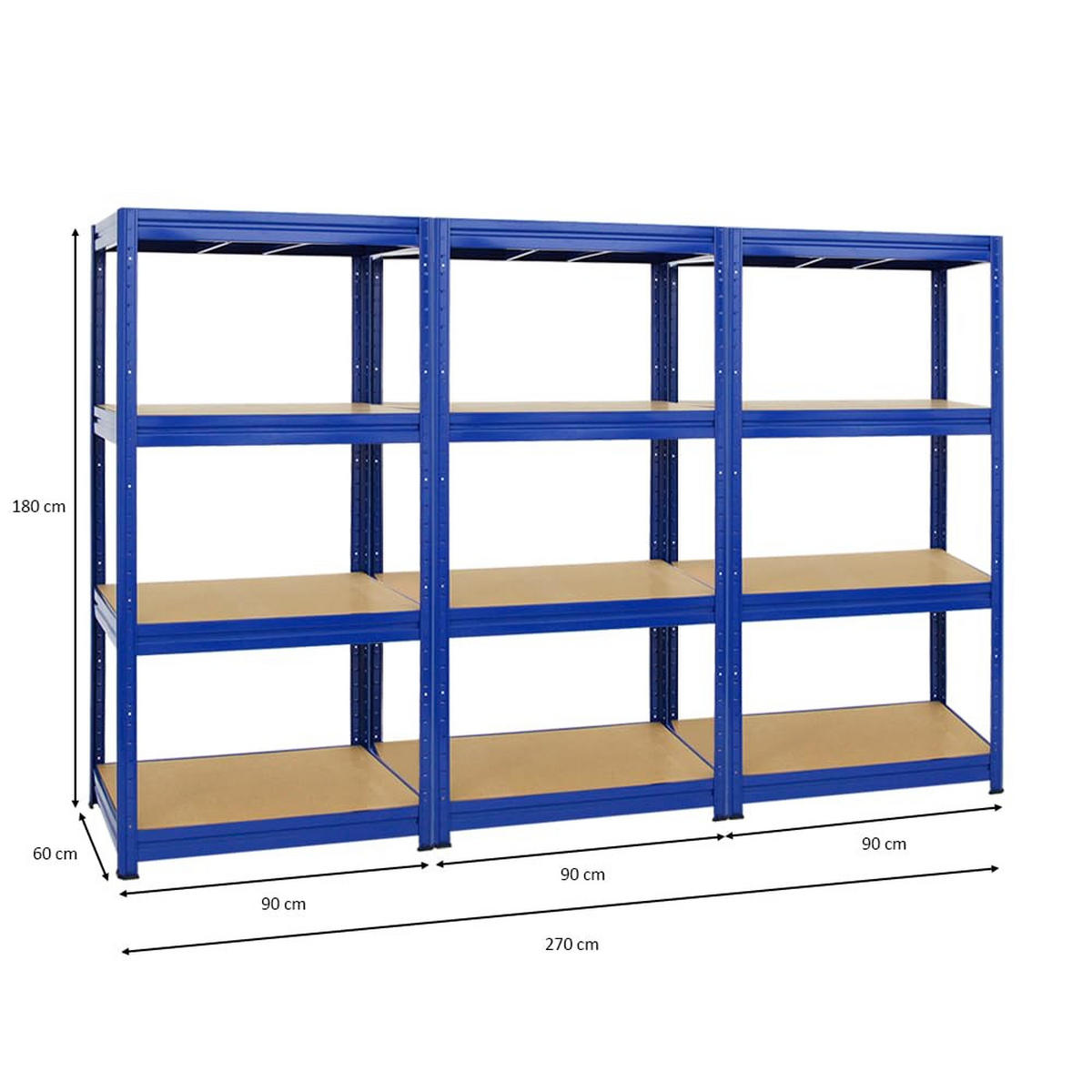 SCHWERLASTREGAL Dino 3er-Set mit 3x 180x90x60 cm Fachlast 600 kg Blau - Blau, Metall (270/180/60cm) - PROREGAL