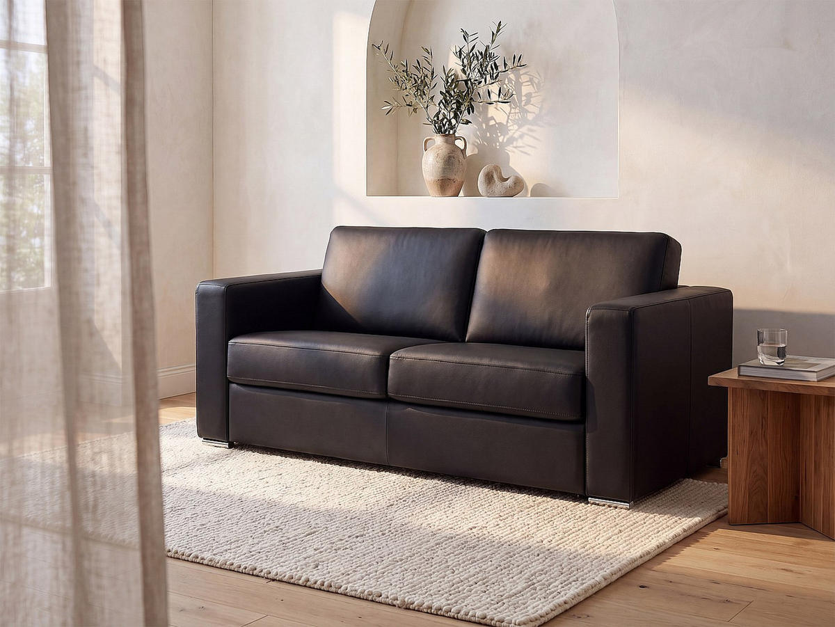 SCHLAFSOFA - 3 Personen - leder - schwarz Calito - Schwarz, Leder (194/99/223cm) - Vente-Unique
