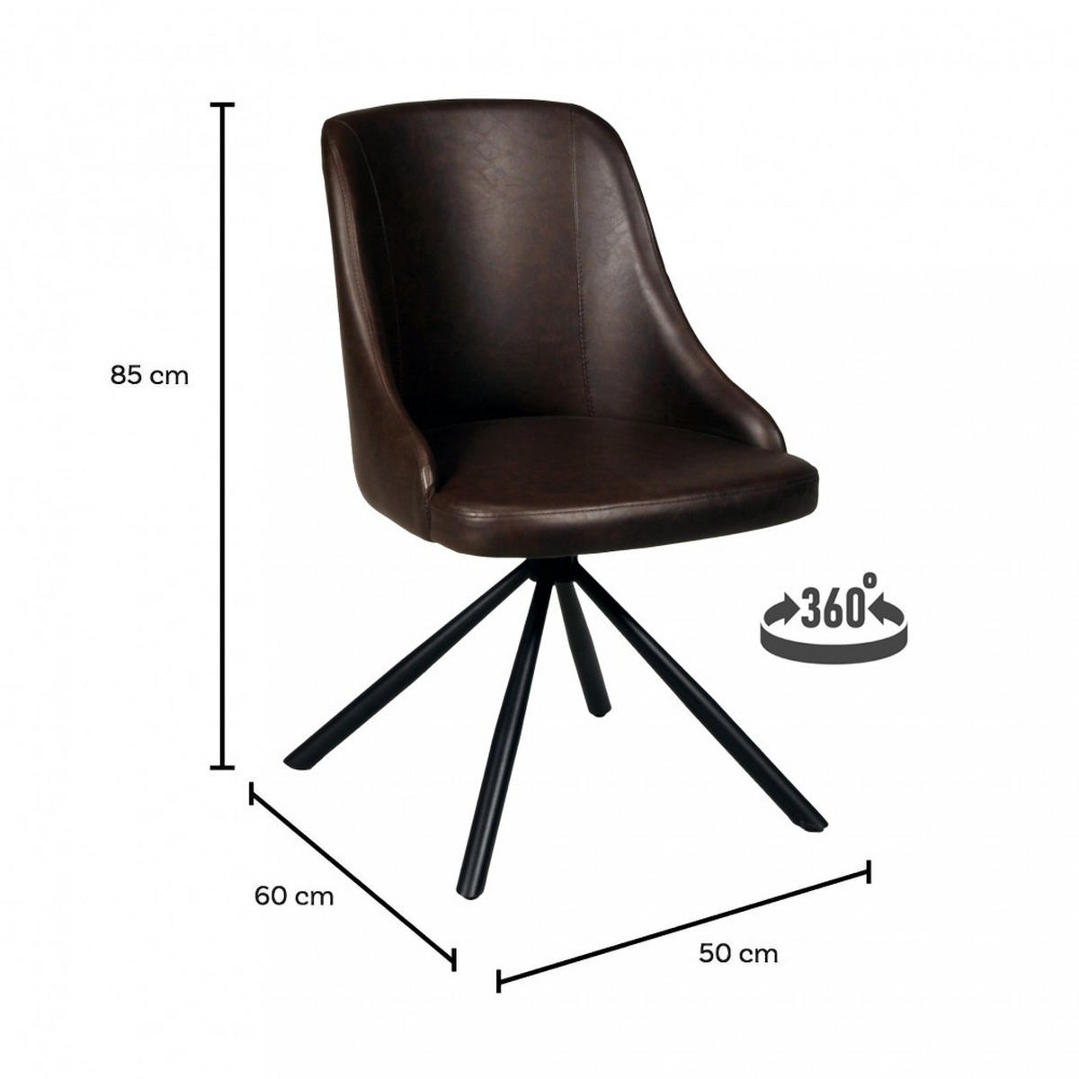 STÜHLE 4-Set Drehstühlen HORIZON/ Braun - Schwarz/Braun, Metall (50/85/60cm) - Weber Industries