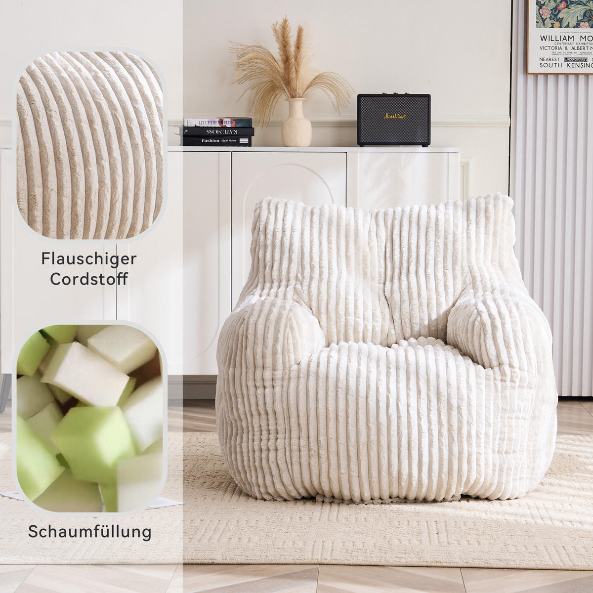 SOFA,BEIGE Cordbezug, Polstersessel Relaxsessel für Wohnzimmer Schlafzimmer - Beige, Textil (100/70/94cm) - PARAFTA HOME
